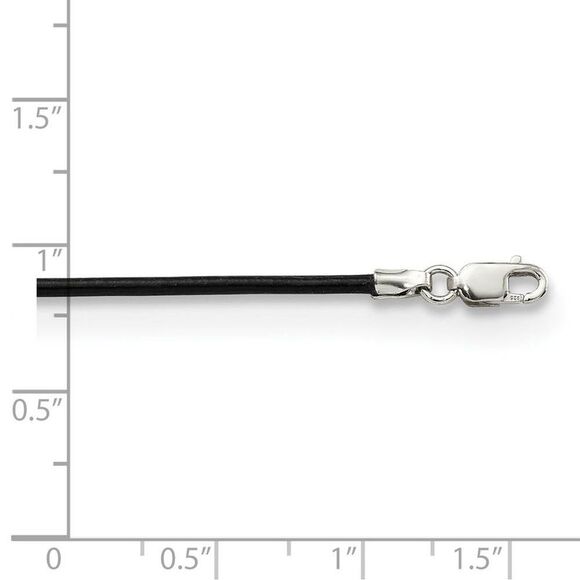 1.5mm Black Leather Cord Chain & Sterling Silver Clasp Necklace, 18 In - Picture 3 of 6